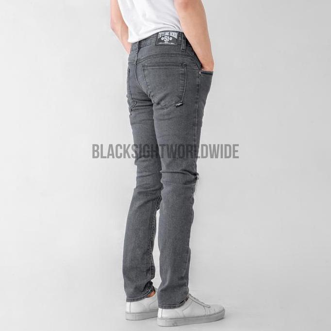 Anata- Fifteen Denim - Celana Jeans Sobek Lutut Robek Ripped Abu Destroy Slim Fit