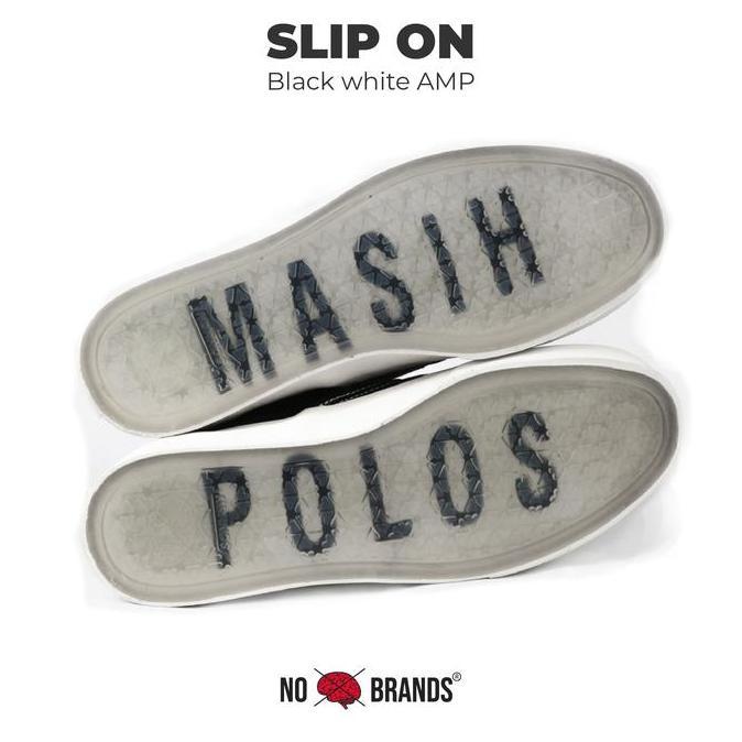 Kingg- Sepatu Nobrands Footwear Slip On Selop Masih Polos Slop Black White Hitam Putih Local Pride S
