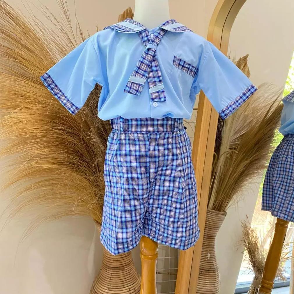Free Ongkir Tsk - Seragam Sekolah Tk Anak Motif Biru Kotak - Bisa Cod