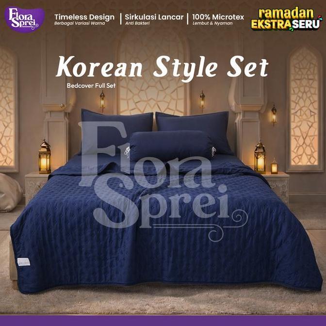 FLORA Set Sprei Bedcover Selimut Korean Series Lembut Microtex Halus Lembut Warna Pastel Aesthetic [