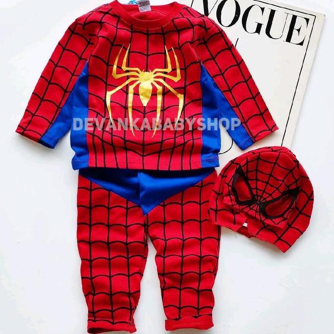 Gersangseller - BAJU ANAK KOSTUM SPIDERMAN ADA TOPENG BAHAN KAIN KATUN UNTUK UMUR 1-10 TAHUN