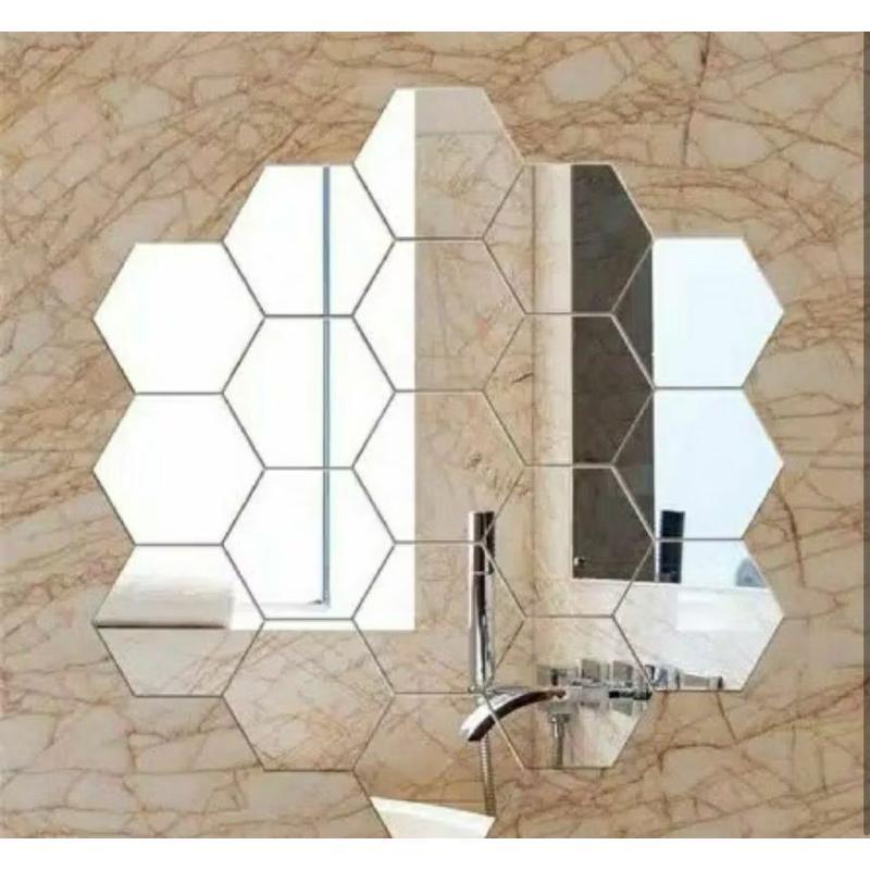 (12Pcs) Cermin Hexagonal (Besar) Dekorasi Dinding | Kaca Hexagonal | Cermin Aesthetic Dinding Murah