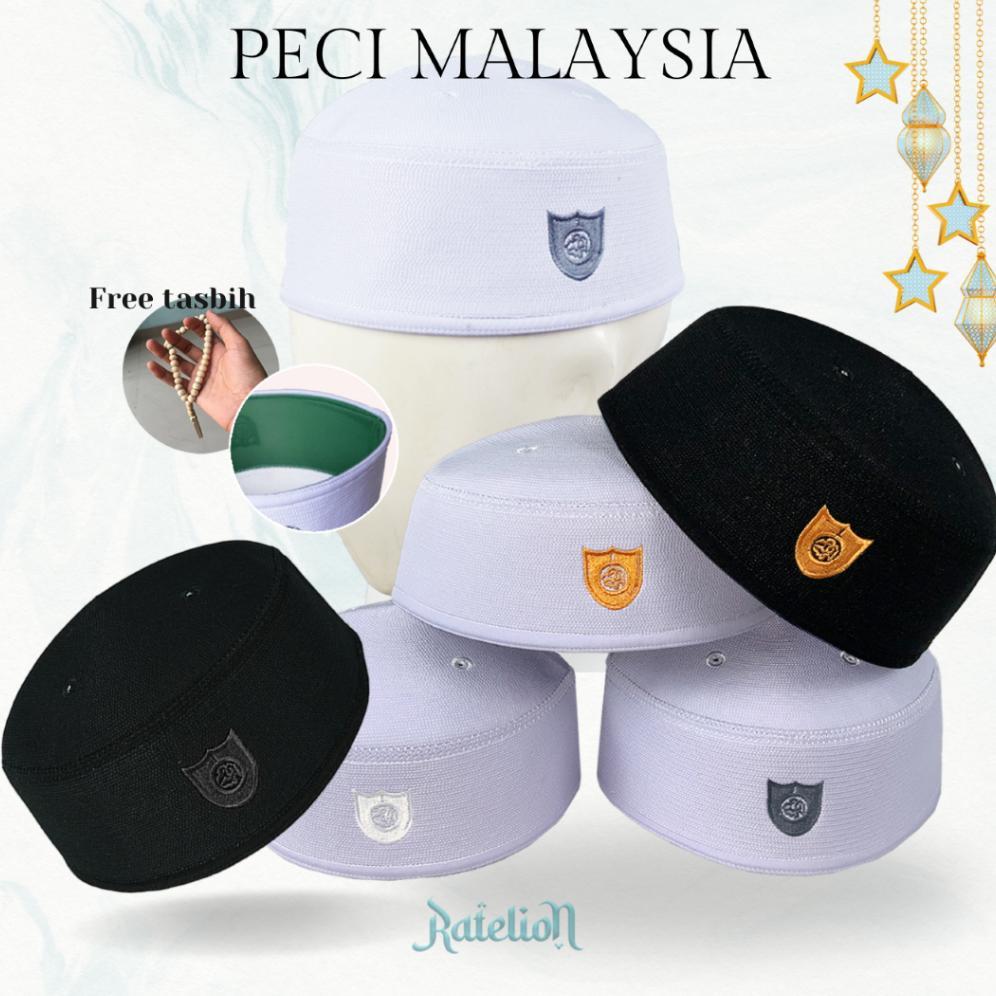 ORIGINAL PECI MALAYSIA HAJI PRIA KOPIAH MALAISIA PUTIH HITAM DEWASA ANAK LAKI KOPYAH MALASYA ORI ASL