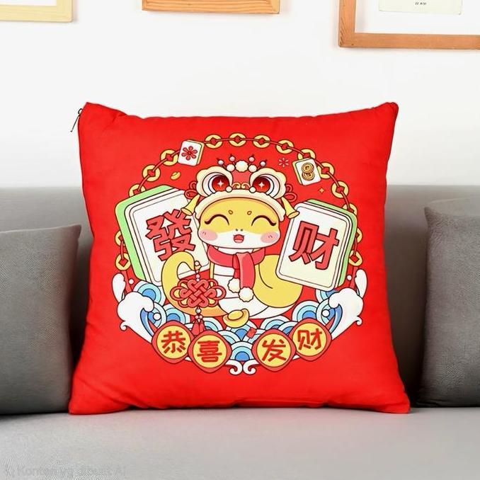 Vrimas00 - Sarung Bantal Sofa Sarung Bantal Motif Naga Sarung Bantal Sova Lembut Kain Merah