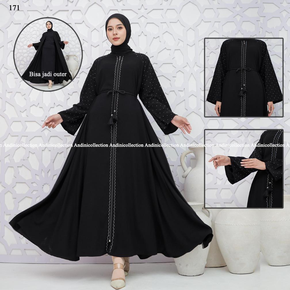 SUPER DEAL Abaya Jetblack Hitam Pekat Jetblack Premium Full Sleting Gamis Outer Syari Muslimah remaj