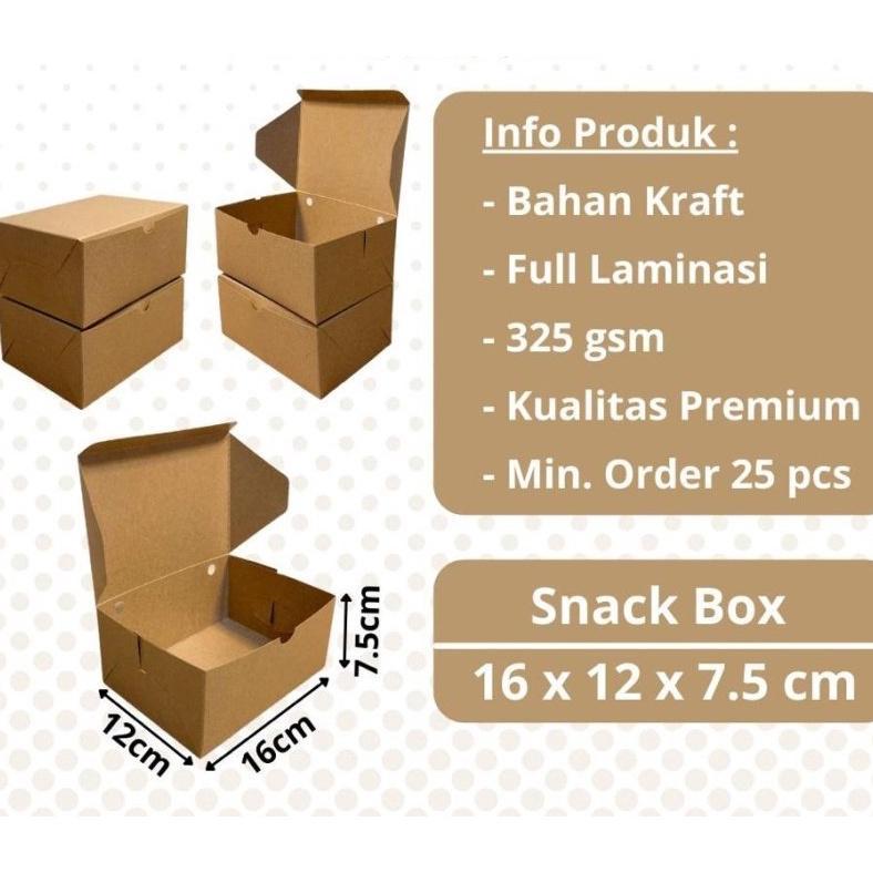 25Pcs Snack Box Kotak Kue 16X12X7.5Cm Dus Kraft Laminasi