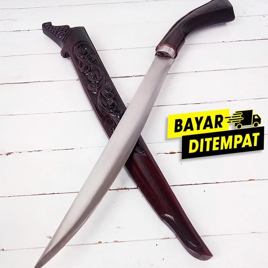 Terlaku Bisa Pisau Badik Ukir Inul Rasamala - Pisau Panjang Baja Strip - Ready 
