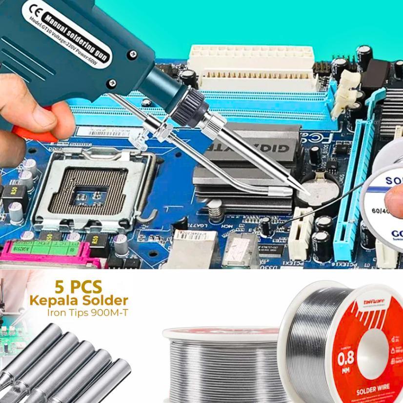Ori Taffware Solder Listrik Tembak + Timah Set Mata 5 Pcs Lengkap 60 Watt Gt10