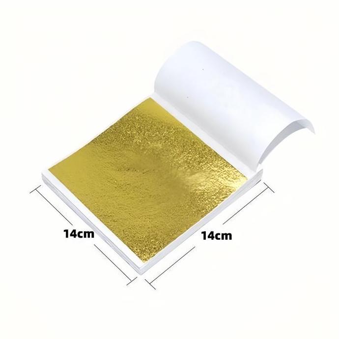 MANAZY 100pcs Gold Leaf / Kertas Gold Foil Leaf Gilding Gold / Flakes Foil Kertas Foil Emas