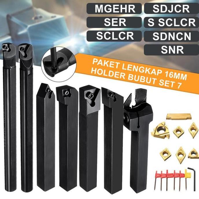SAVAN 7 Set Pahat Bubut 16 mm Pahat Bubut Luar dan Dalam Boring Holder Bubut