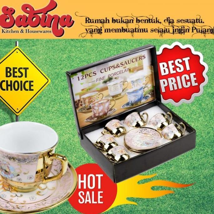GARAVAR Cangkir Keramik Tea Set 6 Pcs Gelas Mug European Vintage Multi Warna