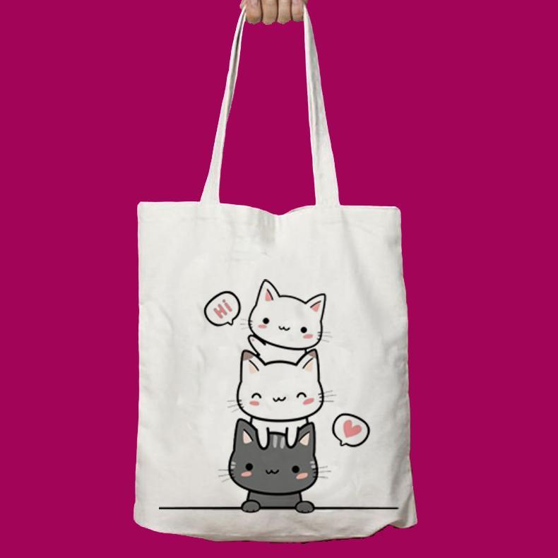 HOT Totebag Tote Bag Motif Cat kucing Lucu Kanvas Korea Tas Goodie Bag Ulang Tahun Anak Cute
