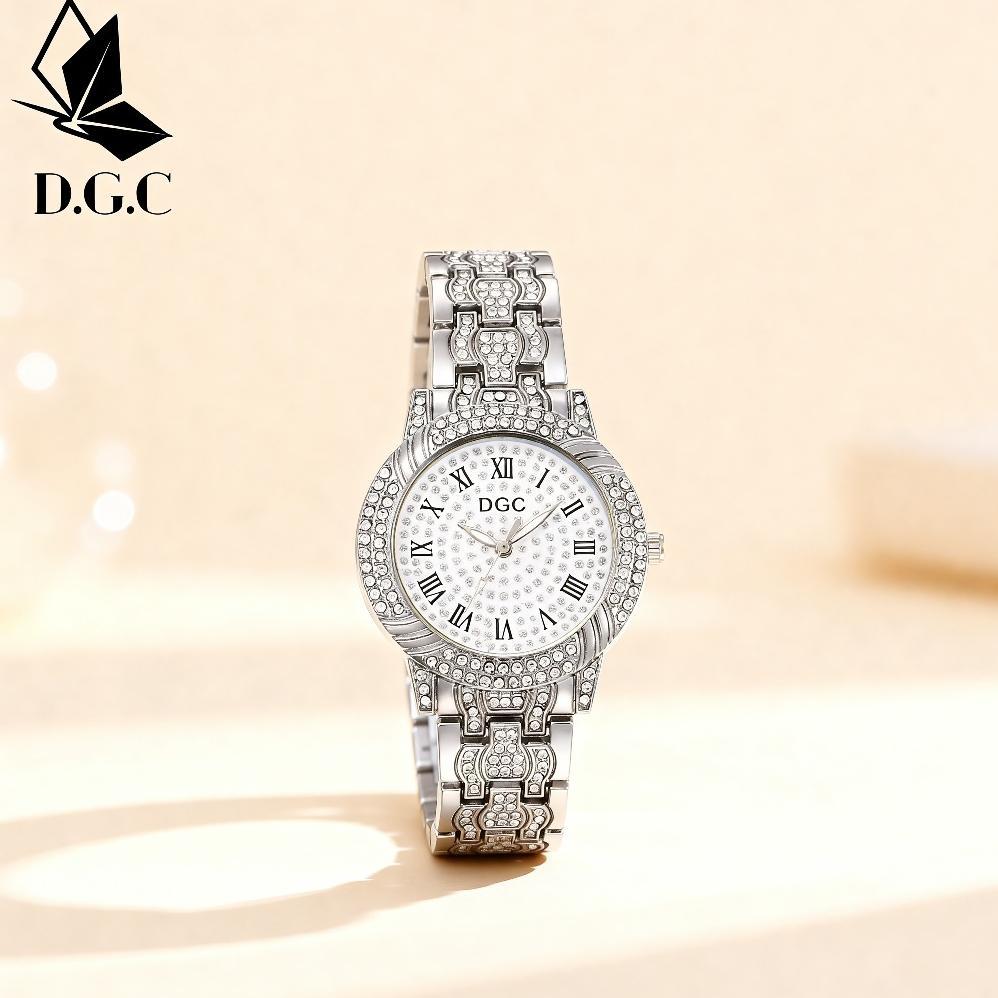 Garansi Dgc G196 Jam Tangan Wanita Analog Quartz Berlian Angka Romawi Rantai Alloy Fashion Jam Tanga