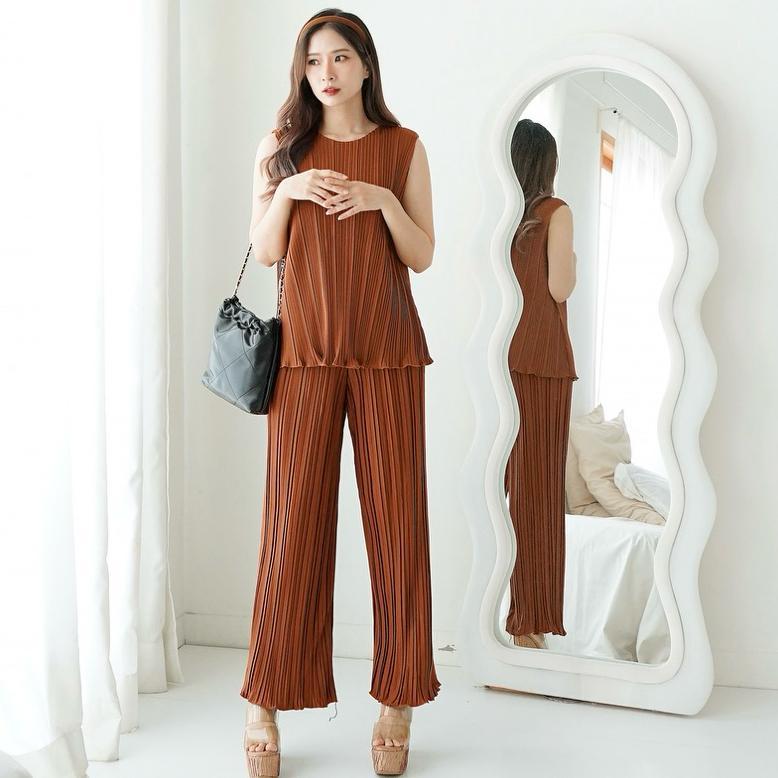 Viral  One Set Plisket / Setelan Plisket / Oneset Tanktop Kulot Plisket / Atasan Plisket / Kulot Pli
