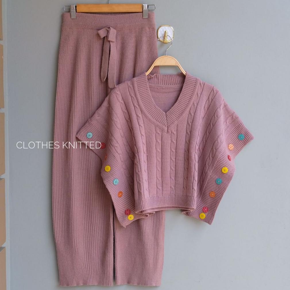 Terlaris Oneset Rompi Rajut Setelan Celana Kulot Rajut