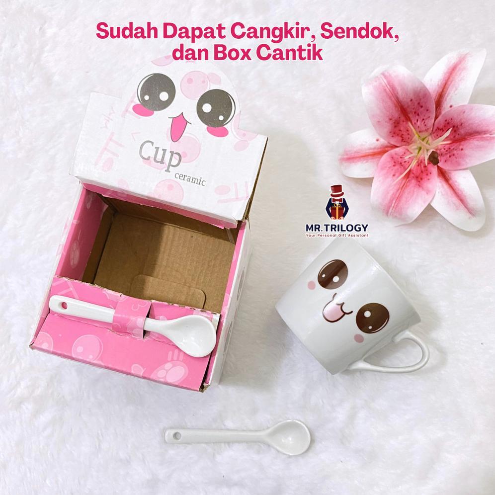 Free Ongkir Gelas Aesthetic Emoji Set Sendok Cangkir Set Keramik Kado Pernikahan Unik Bermanfaat / H