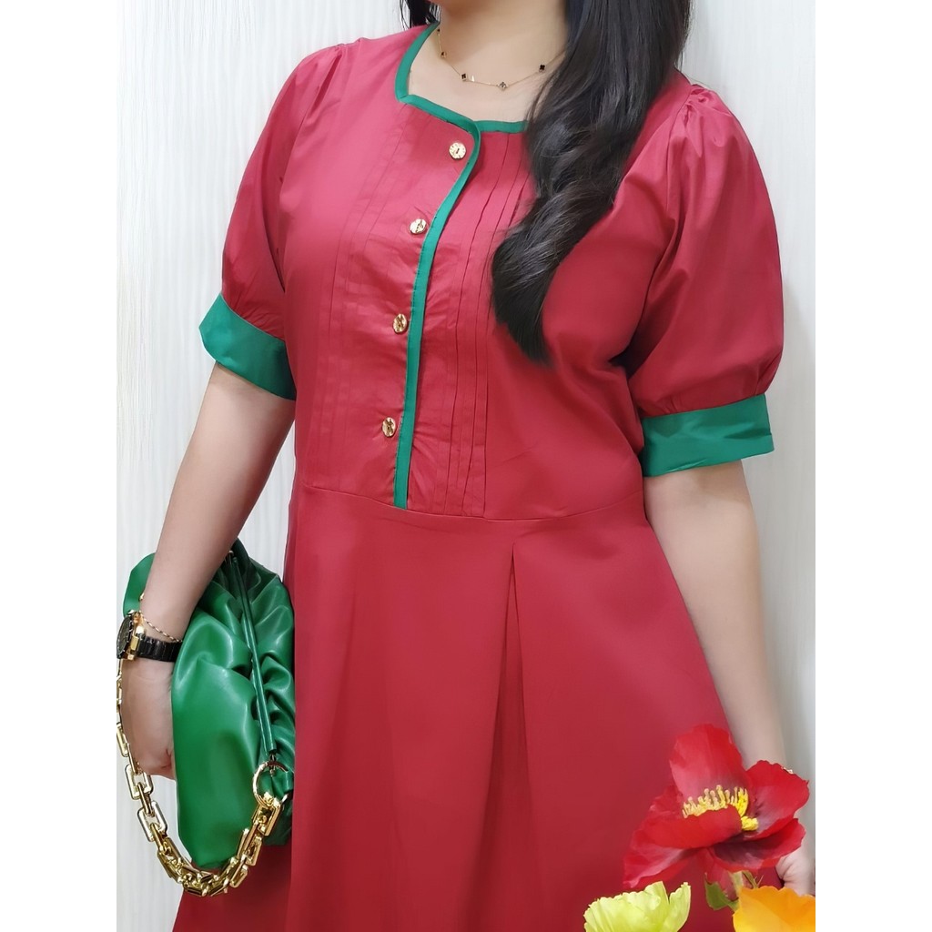 JESS Dress Wanita Katun Stretch dengan Ikat Pinggang - Dress Natal - Dress Pesta