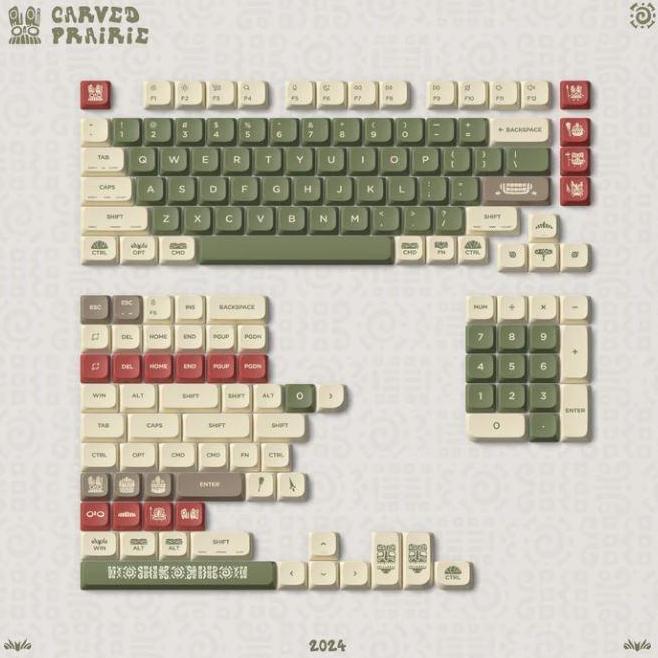 NuPhy Carved Prairie nSA Dye-sub PBT Keycaps - Keycap Profile nSA - 5-sided Dye-sublimation PBT - Nu