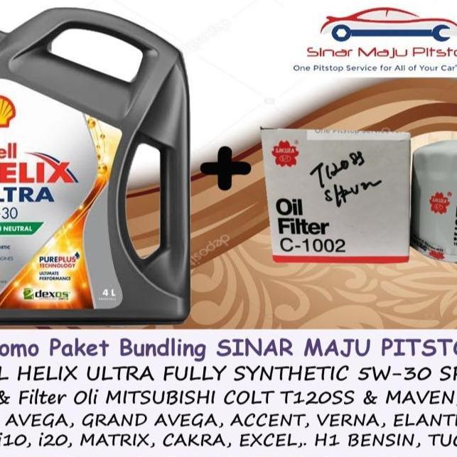 Paket Bundling Oli SHELL HELIX ULTRA HX8 5W-30 API SP Original 4 Liter & Filter Oli Mobil HYUNDAI i1