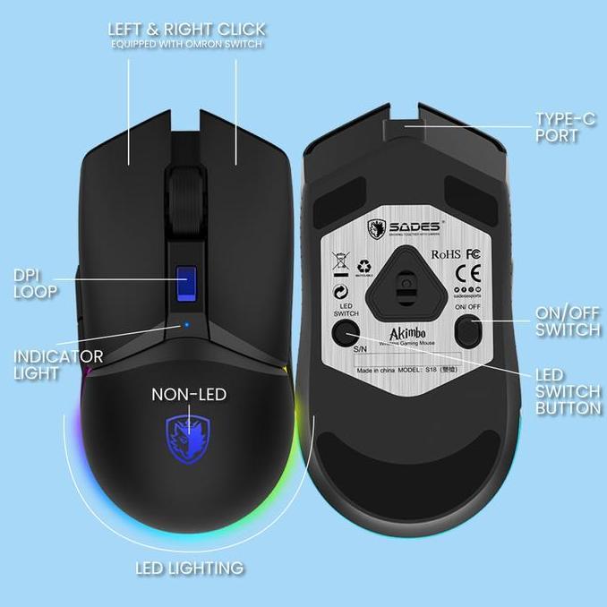 Sades Akimbo Wireless Gaming Mouse RGB Dual Mode (TERBAIK) (TERBARU) (TERMURAH)