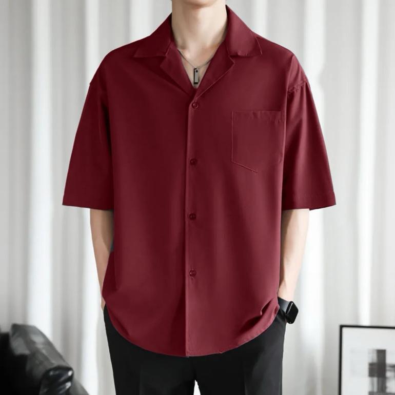Kemeja Hawai Polos Pria Keren Outfit Cowok Pantai Kerah Piyama Katun Rayon Premium [K7]