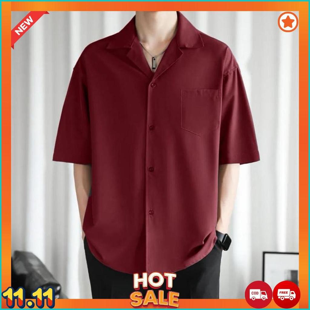Kemeja Hawai Polos Pria Keren Outfit Cowok Pantai Kerah Piyama Katun Rayon Premium [K7]