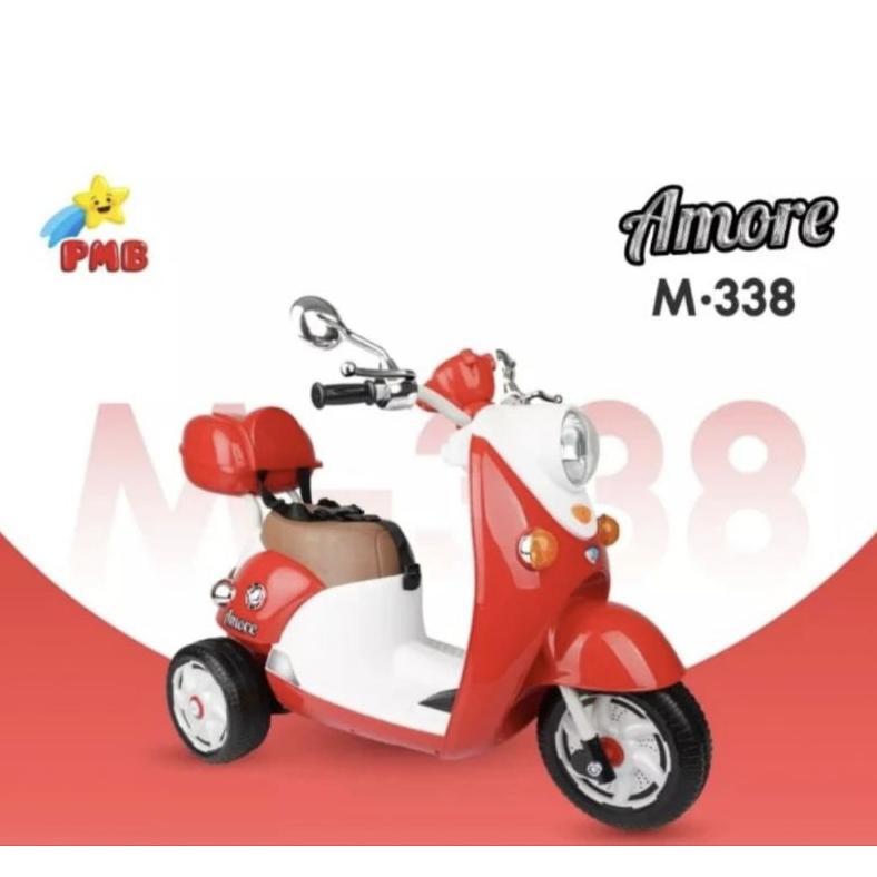 Mainan anak ride on motor aki vespa / scoopy PMB Amore M-388 pakai remote