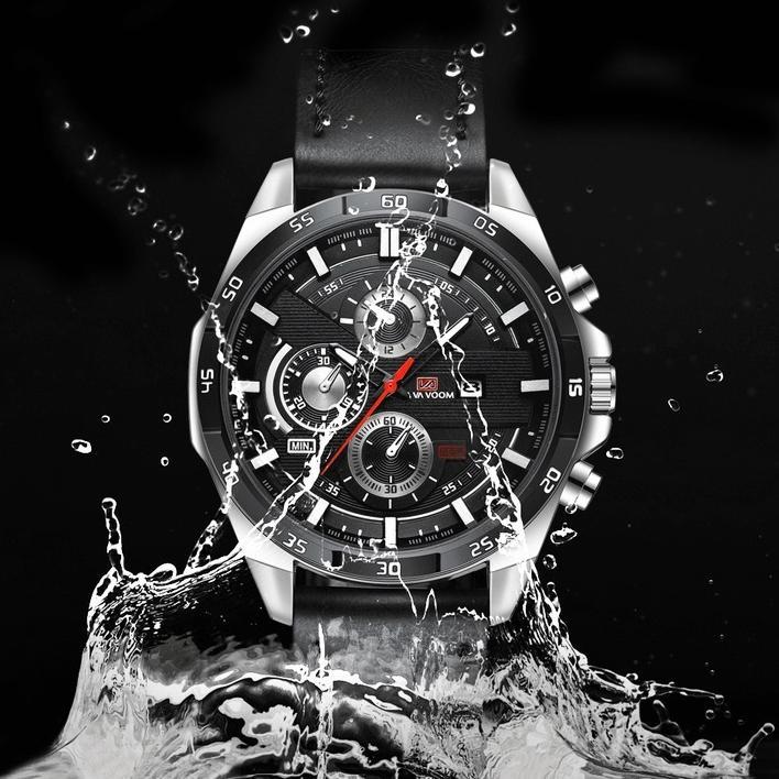promo va va voom 216 jam tangan pria kulit stainless steel analog quartz original tahan air watch + 