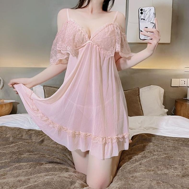 Termurah  [Goodkitty] L14 Dress Lingerie Baju Tidur Wanita Seksi Transparan Renda Gstring Set