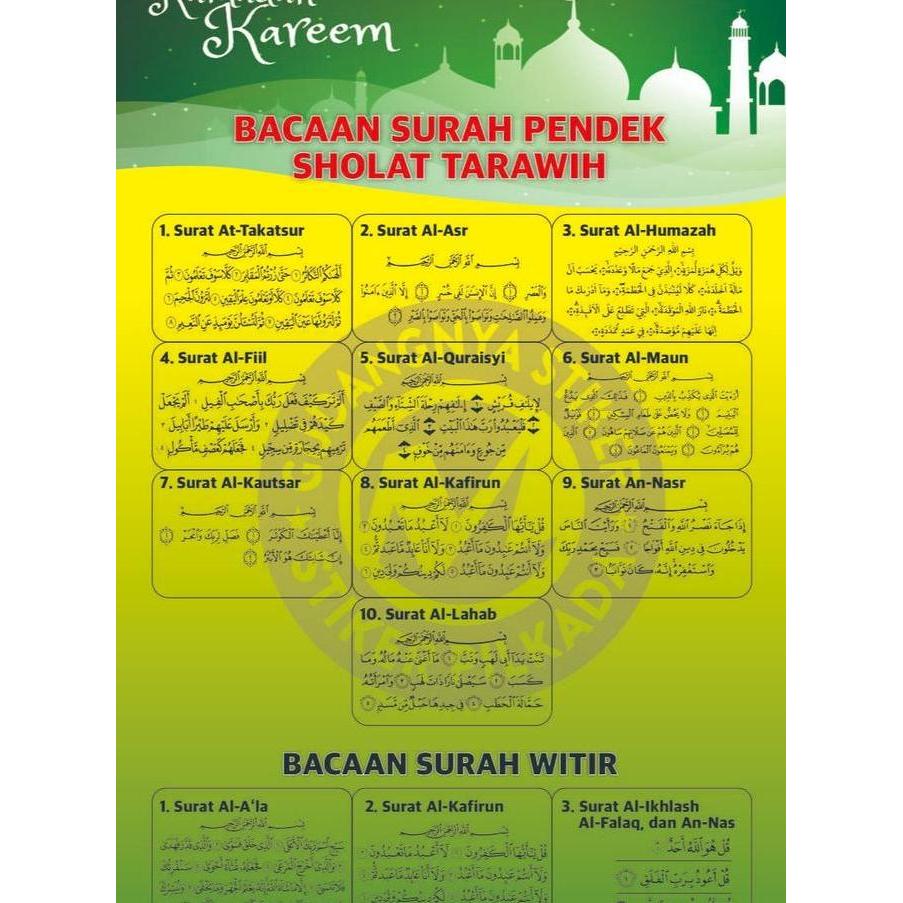 STIKER VINYL BACAAN SURAT PENDEK SHOLAT TARAWIH & WITIR
