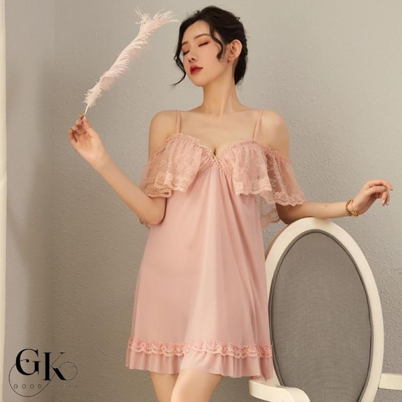 Terbaru [Goodkitty] L14 Dress Lingerie Baju Tidur Wanita Seksi Transparan Renda Gstring Set