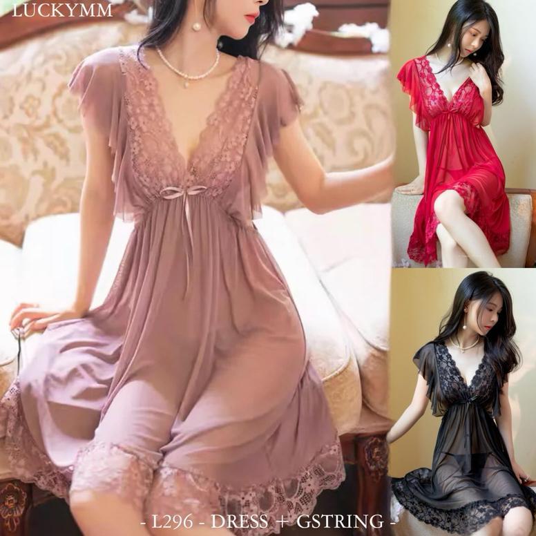 Premium Sexy Lingerie Dress Transparan Baju Tidur Sexy Lingerie Wanita Bigsize Fit M-Xxl / Lingerie 
