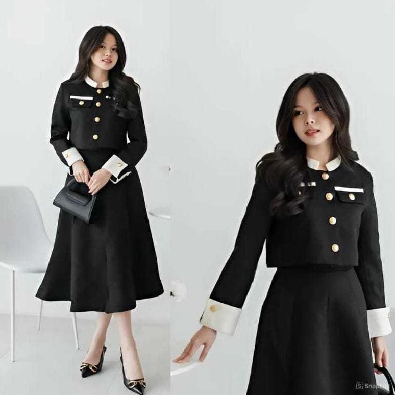 Grosir Setelan Blazer Remaja Baju Dan Rok Model Korea Set Wanita One Set Polos Tebaru Elora