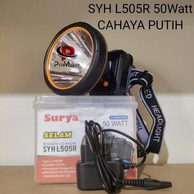 TERBARU - Senter Kepala LED Surya 50 Watt SYH L505R Water Resistant Cahaya Putih