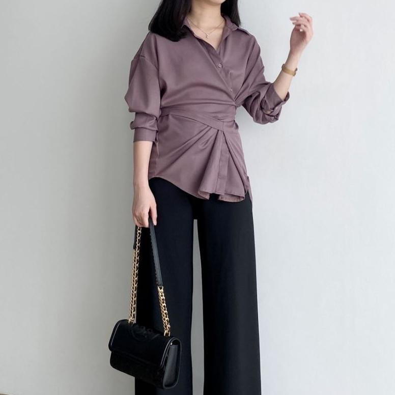 Sale Rx Fashion - Vivian Shirt Katun Twistcone / Kemeja Wanita / Kemeja Ikat Tali Korean Style - Pn