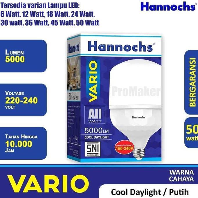 Hannochs Vario 6w 12w 18w 24w 30w 36w 45w 50 Watt Lampu Led Putih SNI HT