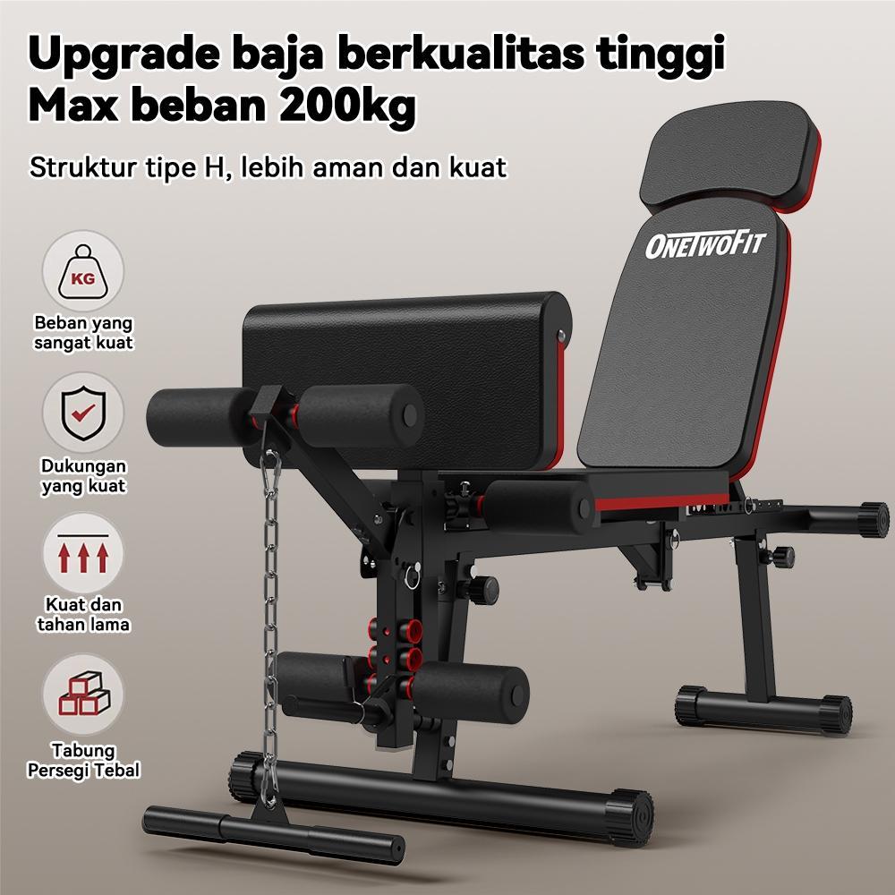 Onetwofit 16-In-1 Kursi Fitness Multifungsi 200Kg Bangku Dumbbell Lipat Untuk Rumah, Alat Gym Multif