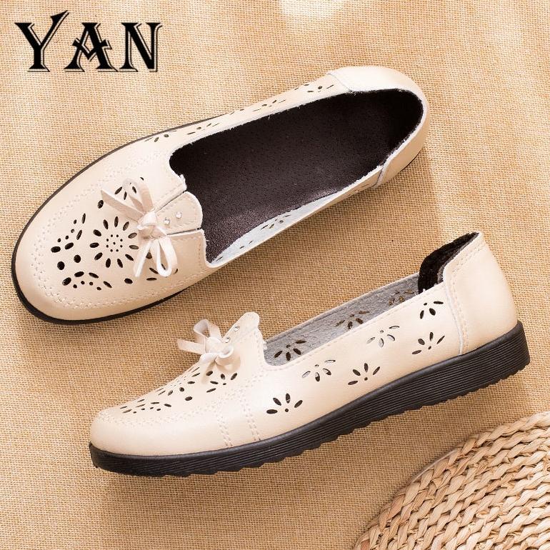 Cuci Gudang Yan Sepatu Flat Shoes Wanita Kulit Sepatu Slip On Terbaru Sepatu Kantor Nyaman Bernapas 