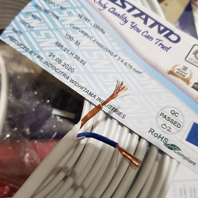 NEW Kabel Oval Gepeng Putih 2x0.75 Rostand Sucofindo SNI ( 100Meter )