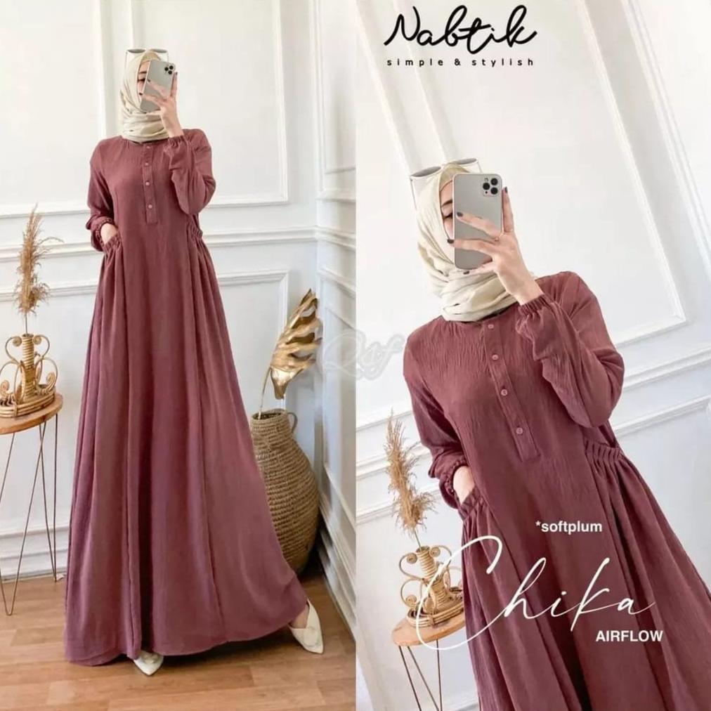 Termurah Dress Crinkle/Gamis Chika Crinkle Premium/Gamis Polos Kekinian