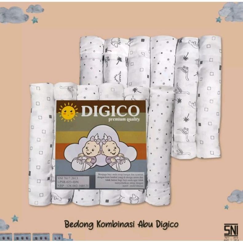 promo terbaru ( 6 pcs )bedong bayi premium putih fullprint merek digico ukuran 90 x 110cm