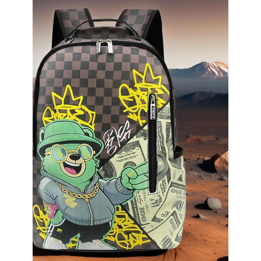 A Hip-Hop Street-Style Backpack with Spray-Painted Ground-Pattern Design, a Stylish Outdoor Commuter