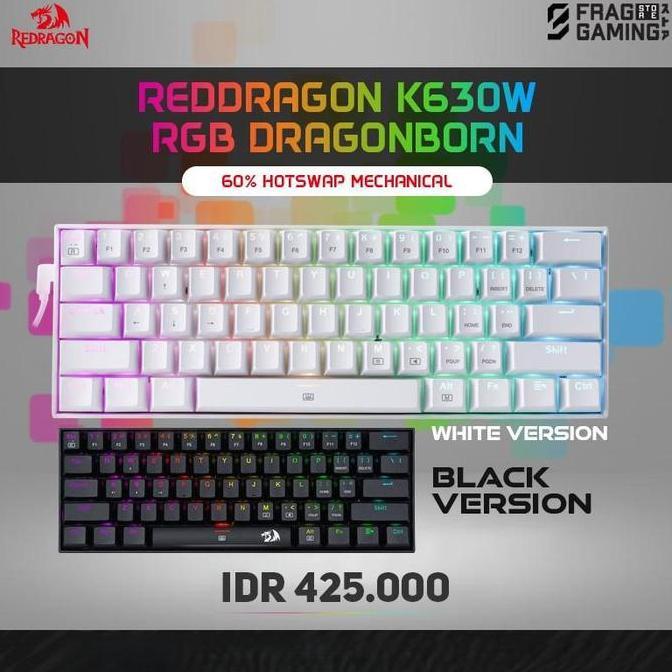 NEW REDRAGON / REDDRAGON K630W / K630 RGB DRAGONBORN WHITE KEYBOARD ORI
