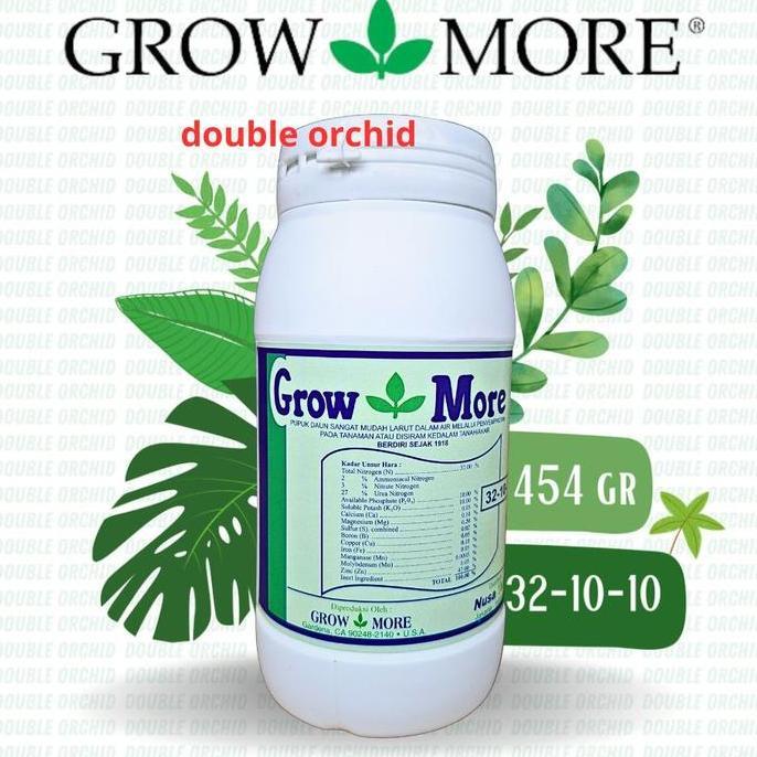 Pupuk / Nutrisi NPK GrowMore Daun 32-10-10 (454gr) Akar Bunga Buah 454 Gram Kemasan Botol Pupuk Grow