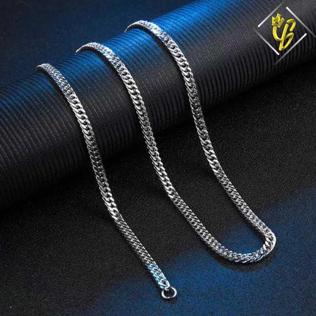 RECOMMENDED Kalung Titanium Pria Anti Karat Rantai Silver Perak Emas Putih Asli Keren Rante Cowok Ke