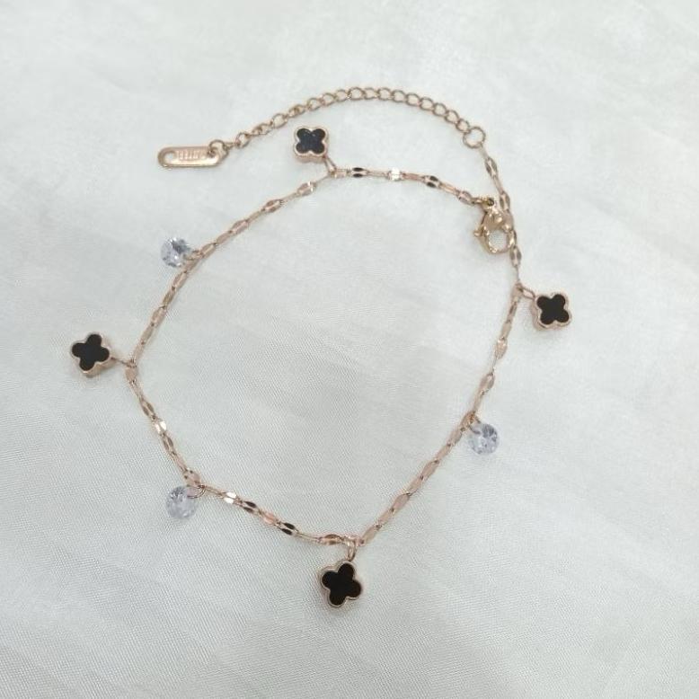 murah gelang kaki titanium clover kecil mata putih