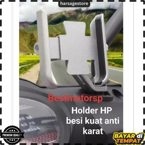Holder Hp Motor Full Besi Di Stang/Phone Holder Hp Motor Spion/Stand Hp Motor/Tempat Hp Di Motor/Uni