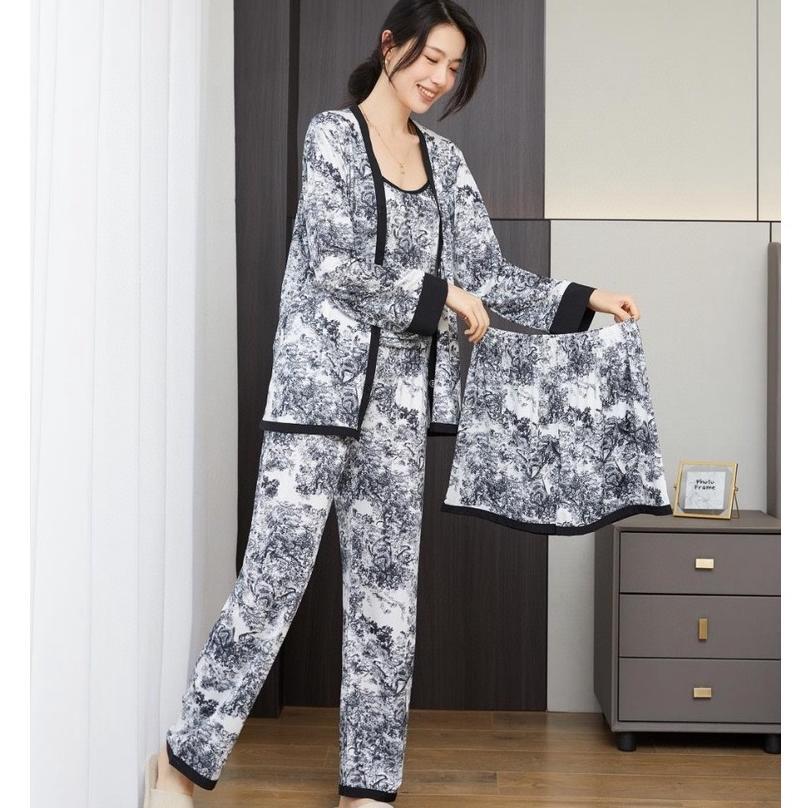 VALUE PACK UNINICE PIYAMA WANITA GAYA CINA, HOMEWEAR MUSIM PANAS, ES SUTRA TIPIS, LONGGAR, UKURAN BE