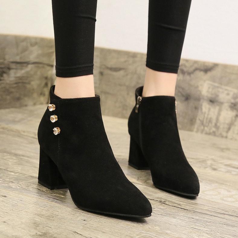 Termurah Sepatu Boots Wanita Heels 3 Mutiara Suede 5Cm