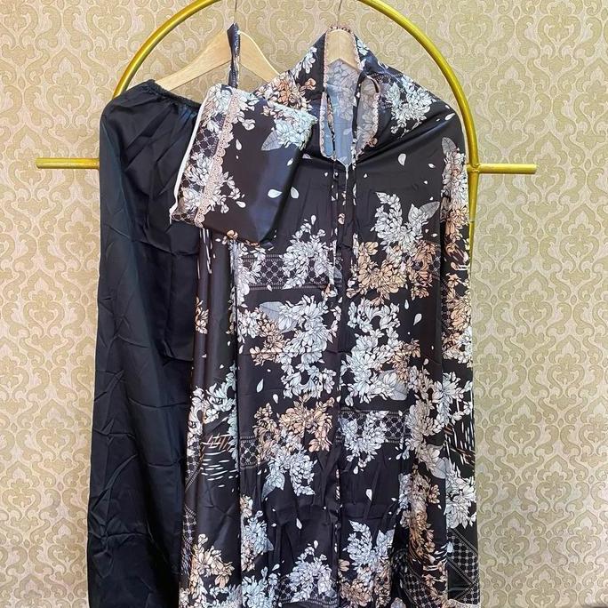 Mukena Armani Silk Premium Jumbo 2in1 - Mewah & Motif Hitam - Dewasa, Silky, Katun, Renda, Traveling